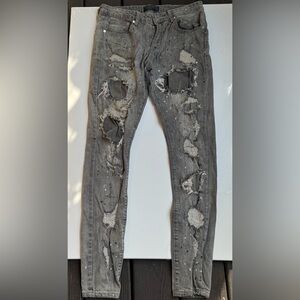 THRT Men's Gray Paint Splatter Distressed‎ Jeans Sz 32 Slim Fit